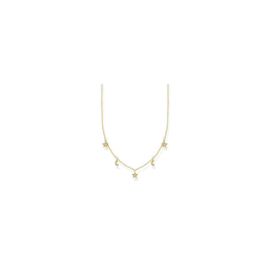 GOLD ON SILVER CUBIC ZIRCONIA CRESCENT MOON & STARS NECKLACE