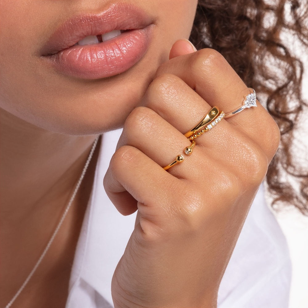 GOLD ON SILVER CUBIC ZIRCONIA SPHERICAL DOTS RING 