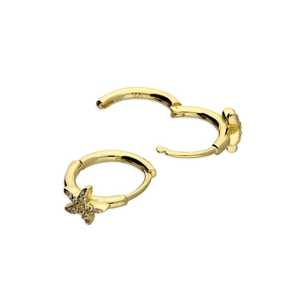 GOLD ON SILVER CUBIC ZIRCONIA STARFISH HOOP EARRINGS