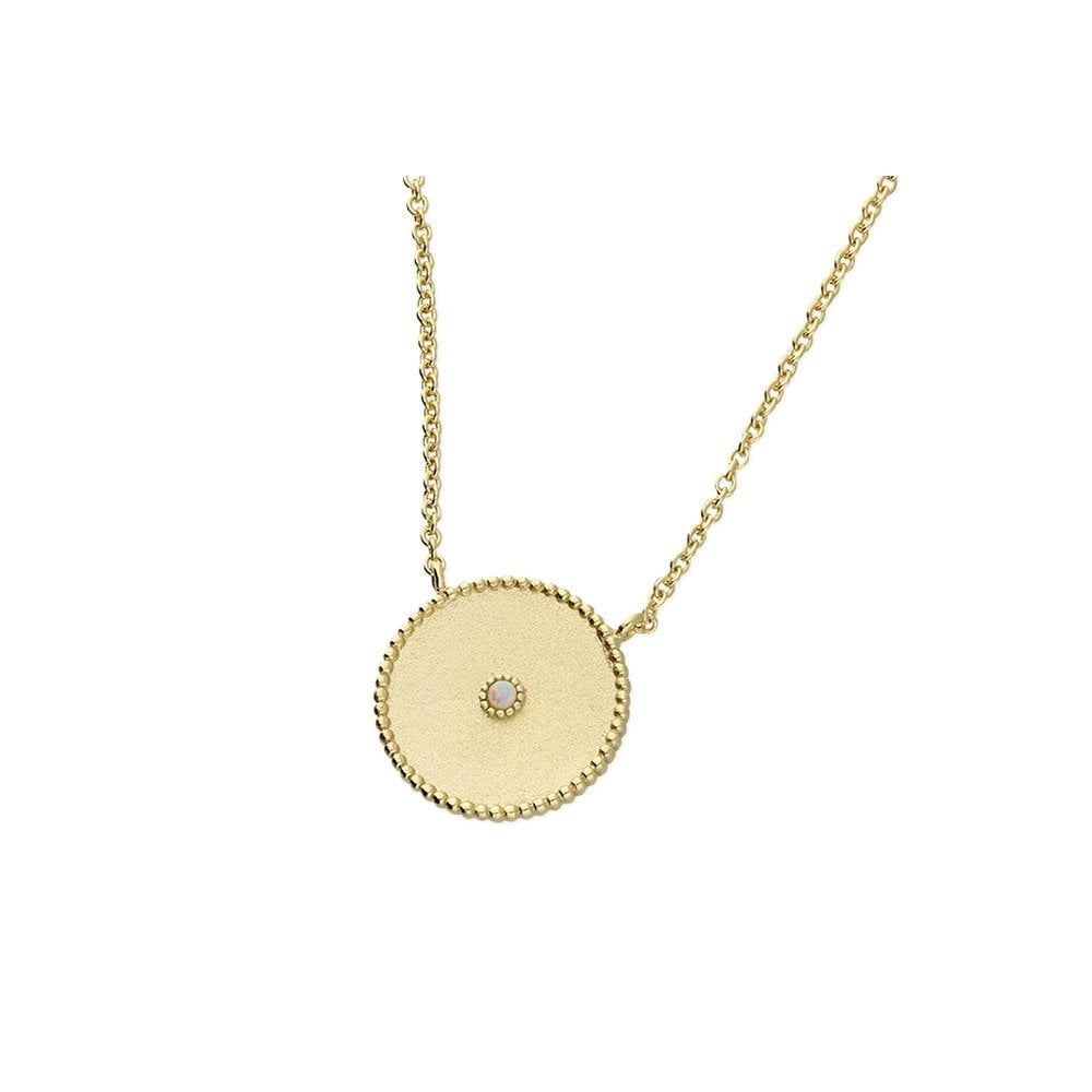 GOLD ON SILVER DISC WITH SYNTHETIC OPAL NECKLACE