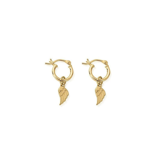 GOLD ON SILVER DIVINITY WITHIN MINI HOOP EARRINGS WITH ANGEL WING EARCHARMS