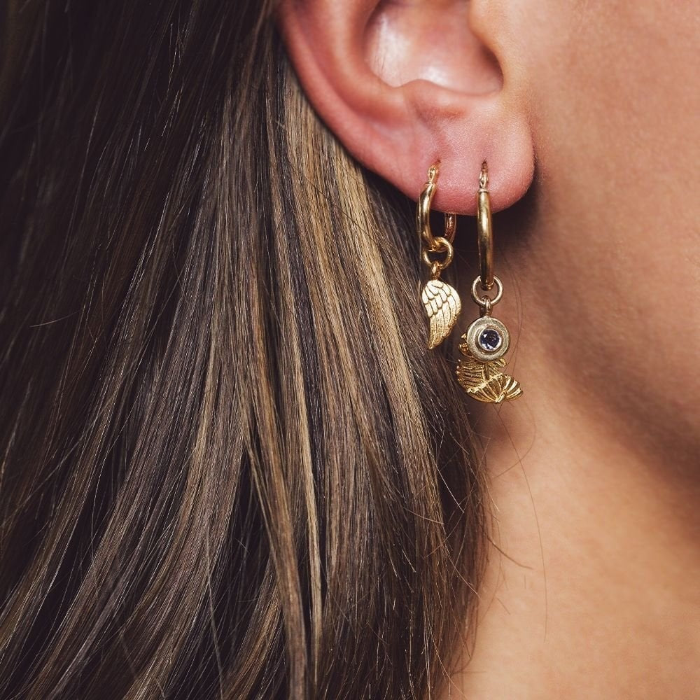 GOLD ON SILVER DIVINITY WITHIN MINI HOOP EARRINGS WITH ANGEL WING EARCHARMS