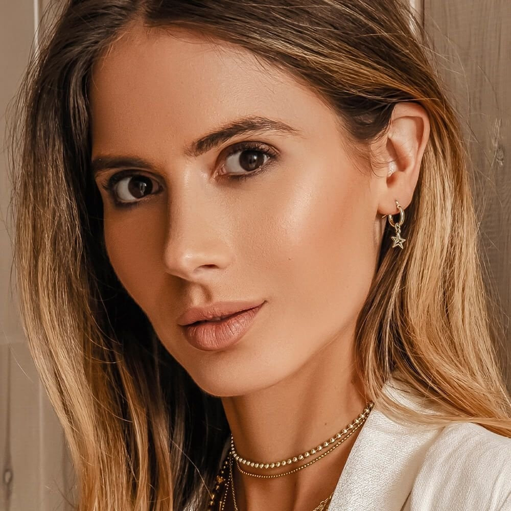 GOLD ON SILVER DOUBLE STAR MINI HOOP EARRINGS WITH STAR EAR CHARMS