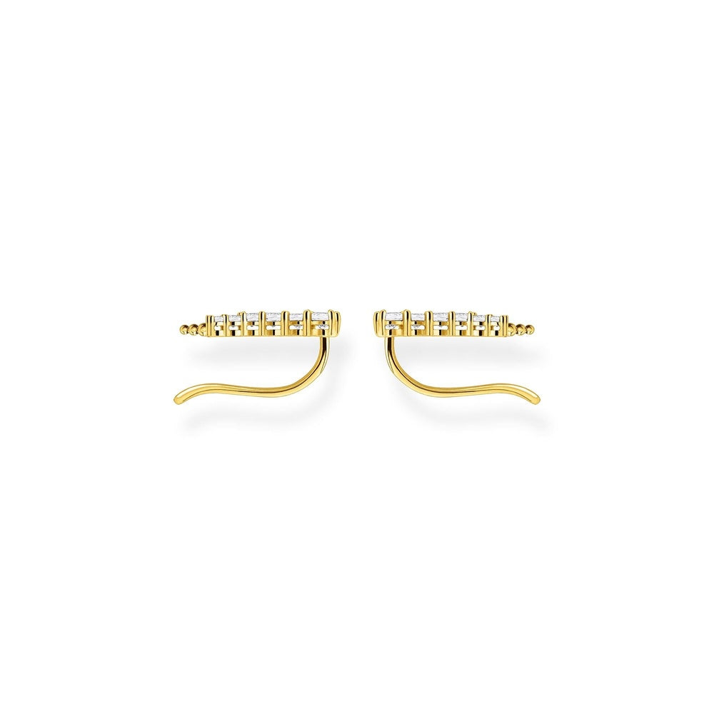 GOLD ON SILVER EAR CLIMBER EARRINGS WITH WHITE CRYSTALS