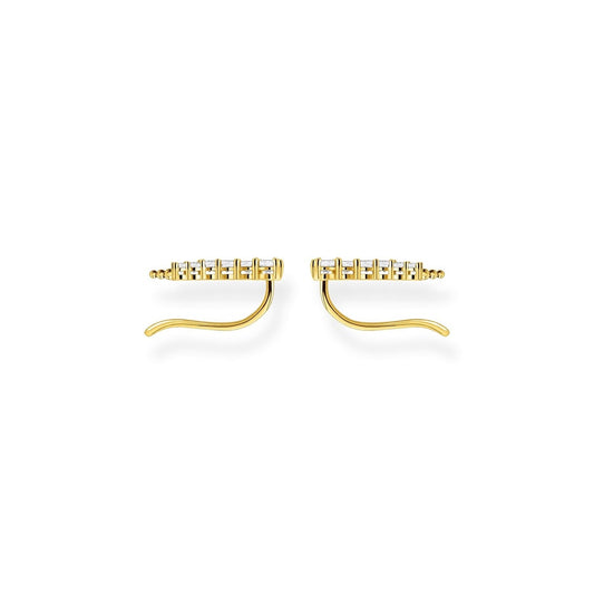 GOLD ON SILVER EAR CLIMBER EARRINGS WITH WHITE CRYSTALS