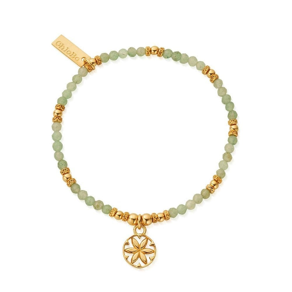GOLD ON SILVER FLOWER MANDALA AVENTURINE BRACELET