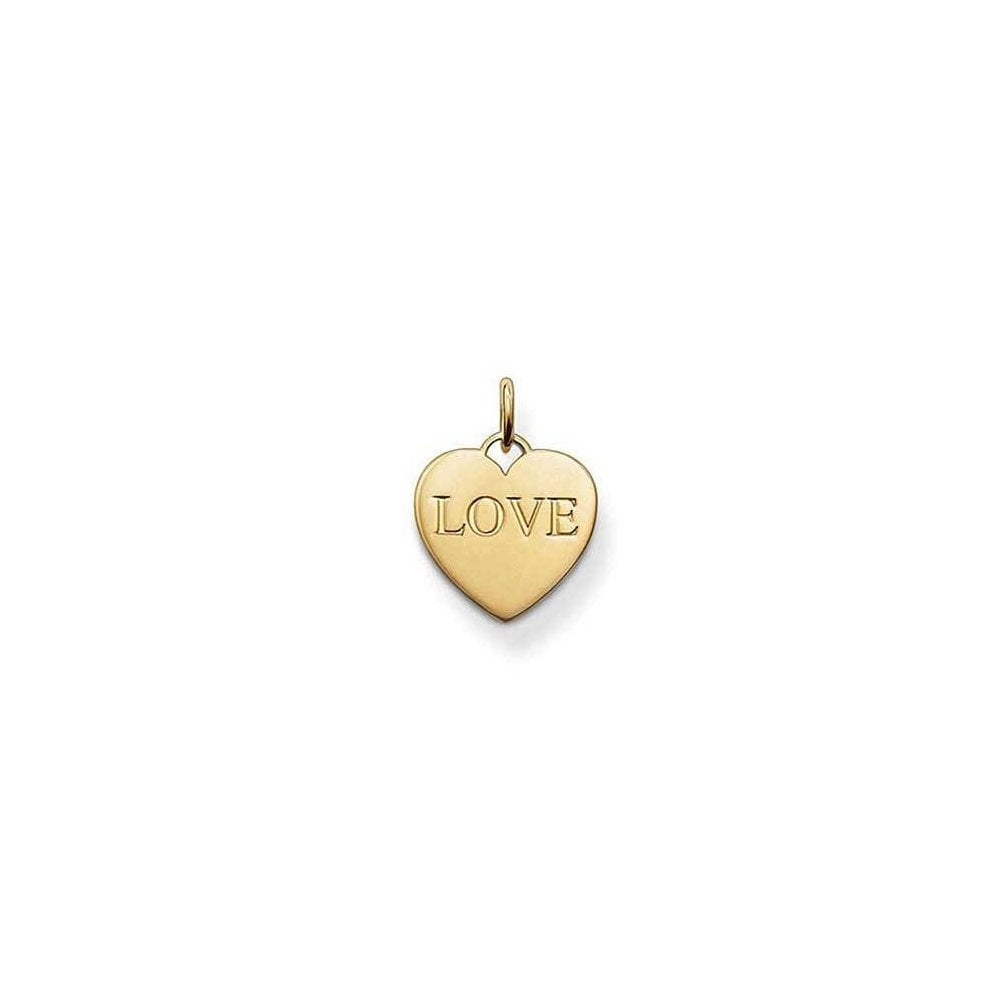 GOLD ON SILVER HEART DISC PENDANT WITH "LOVE" ENGRAVED ON THE FRONT