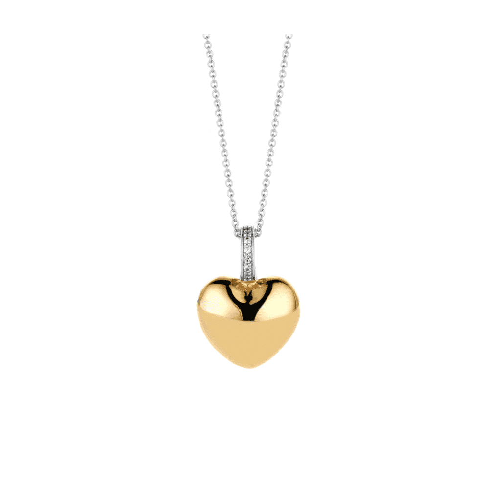 GOLD ON SILVER HEART PENDANT WITH CZ BAIL