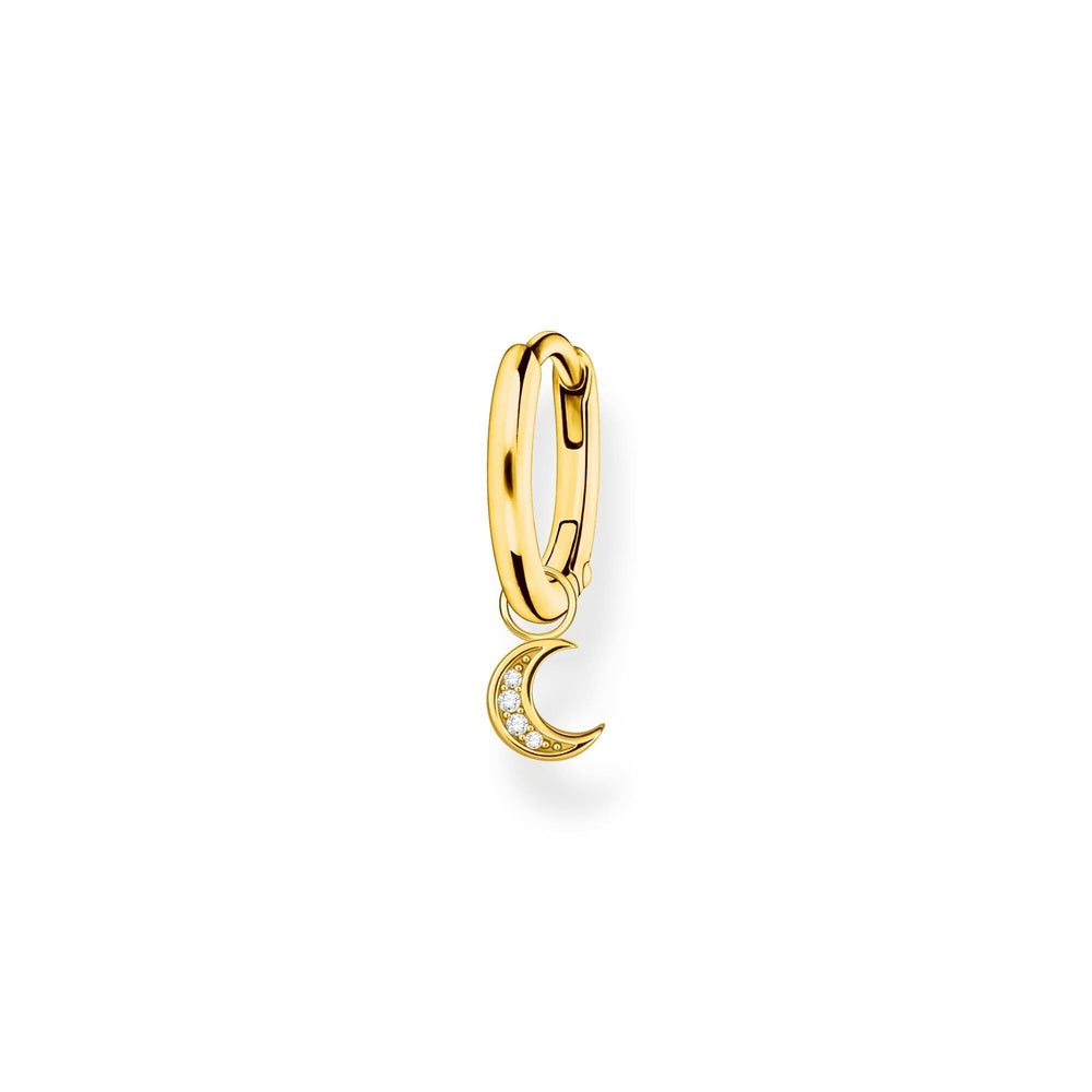 GOLD ON SILVER HOOP EARRINGS WITH MOON CRESCENT DROP PENDANT