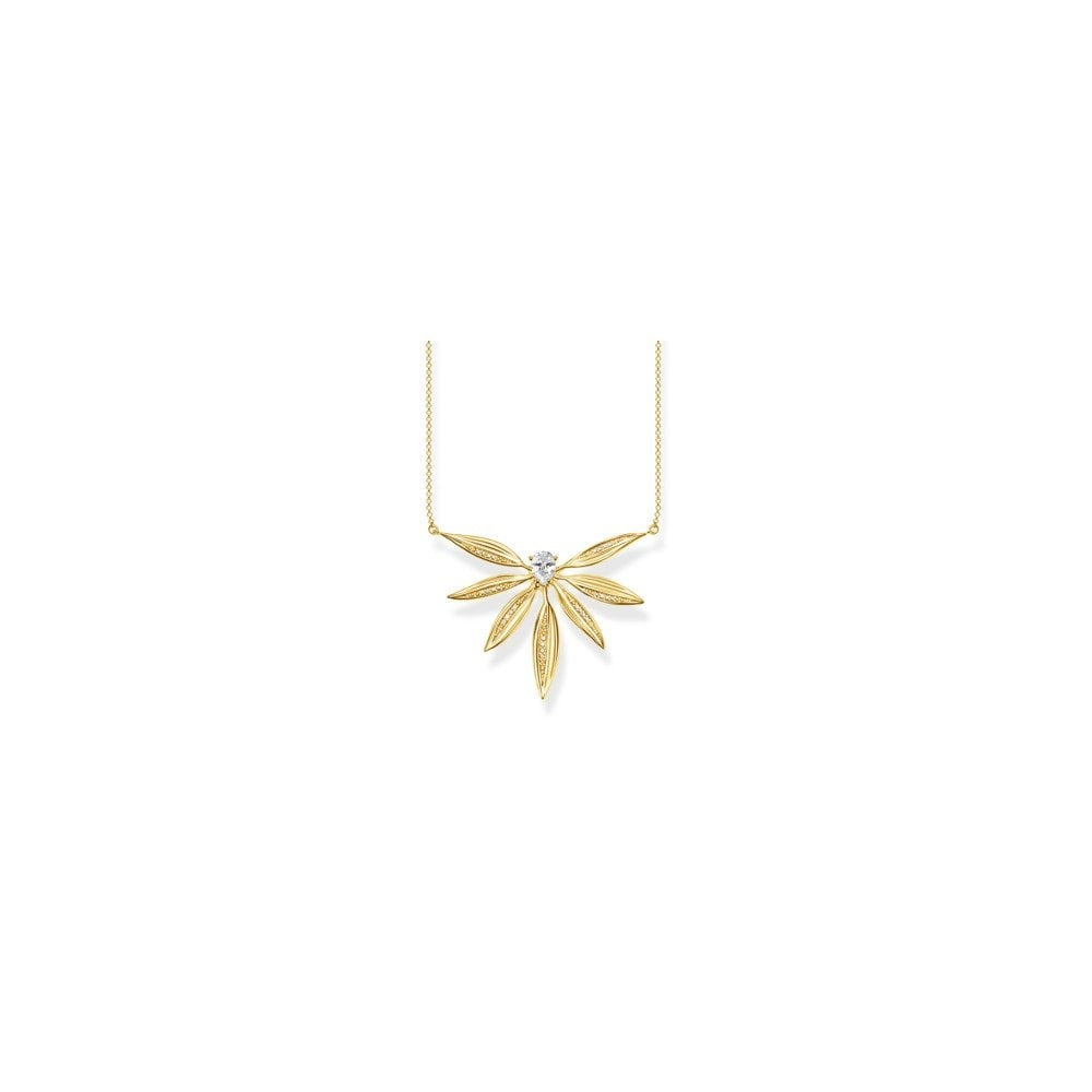 GOLD ON SILVER LARGE LEAF MOTIF NECKLACE WITH CUBIC ZIRCONIA