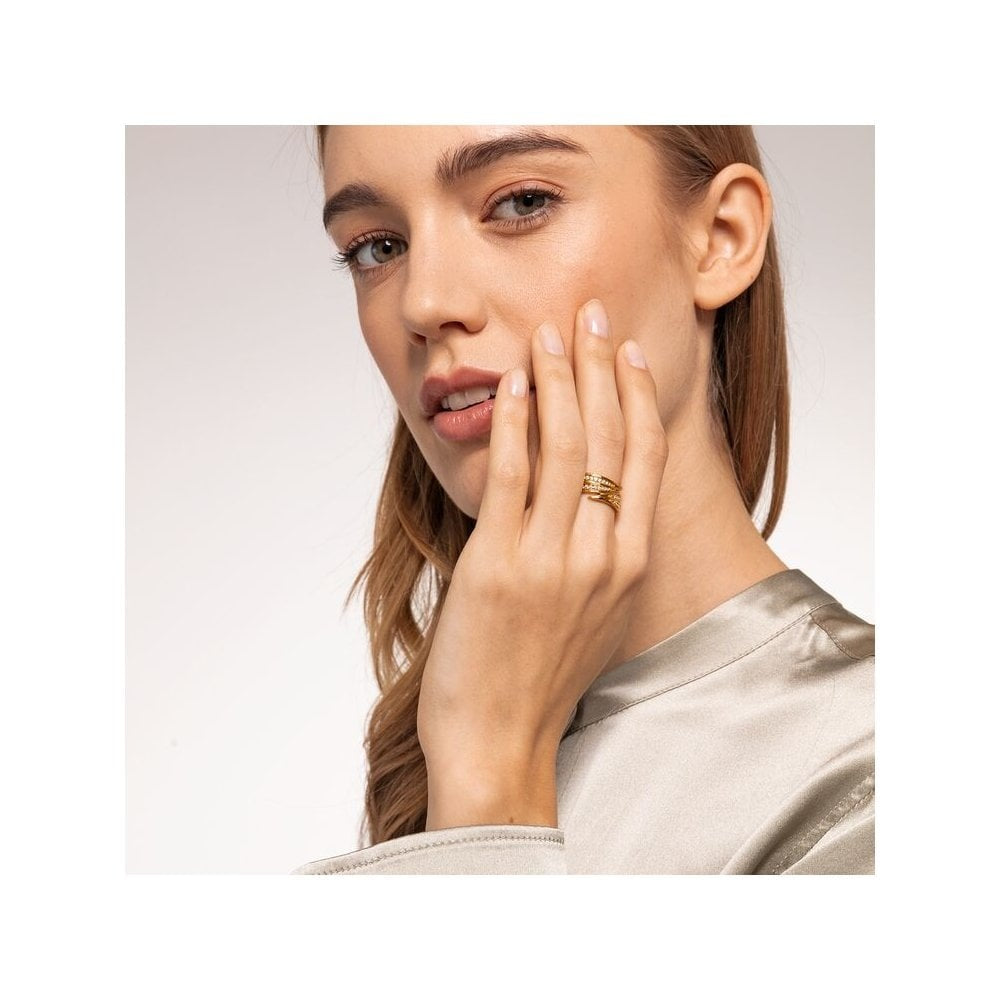 GOLD ON SILVER LEAF BAND RING WITH CUBIC ZIRCONIA