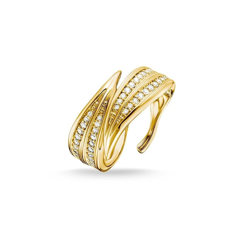 GOLD ON SILVER LEAF BAND RING WITH CUBIC ZIRCONIA