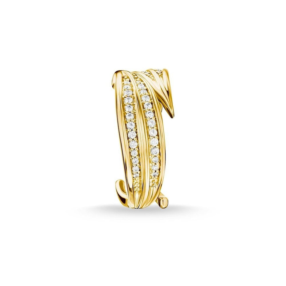 GOLD ON SILVER LEAF BAND RING WITH CUBIC ZIRCONIA