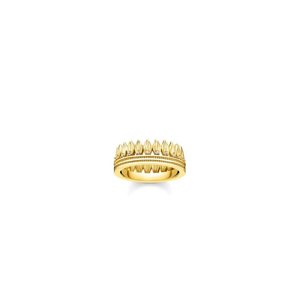 GOLD ON SILVER LEAF MOTIF IN A CROWN SHAPE RING WITH CUBIC ZIRCONIA
