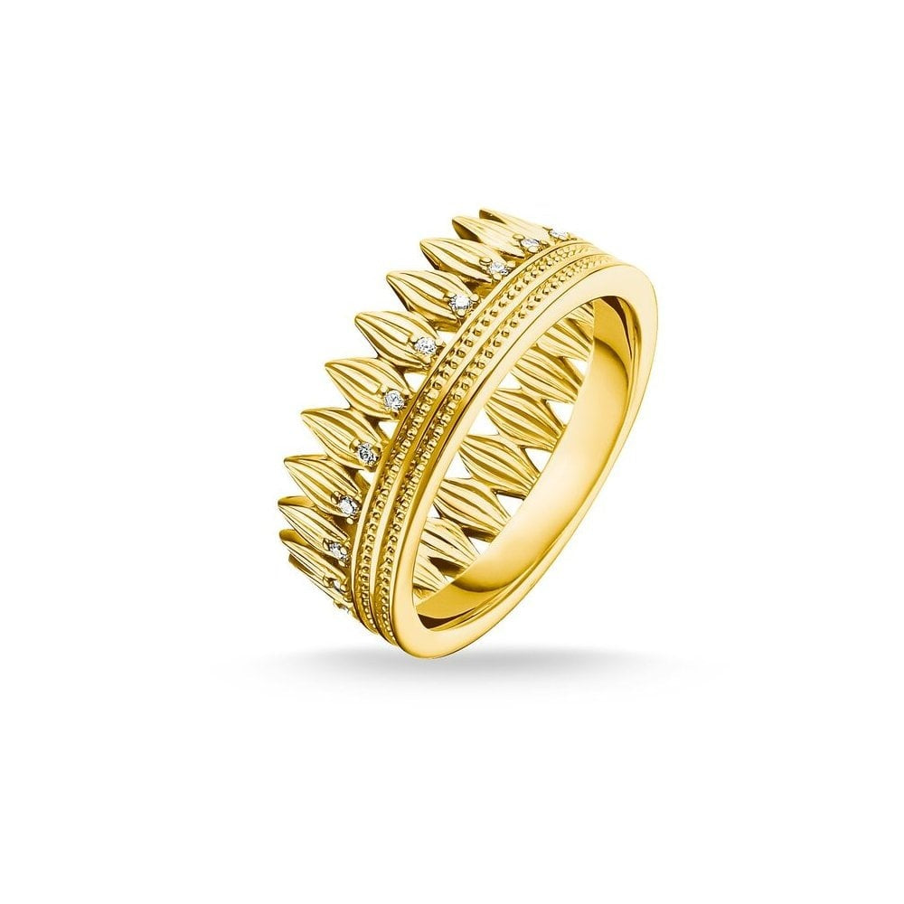 GOLD ON SILVER LEAF MOTIF IN A CROWN SHAPE RING WITH CUBIC ZIRCONIA