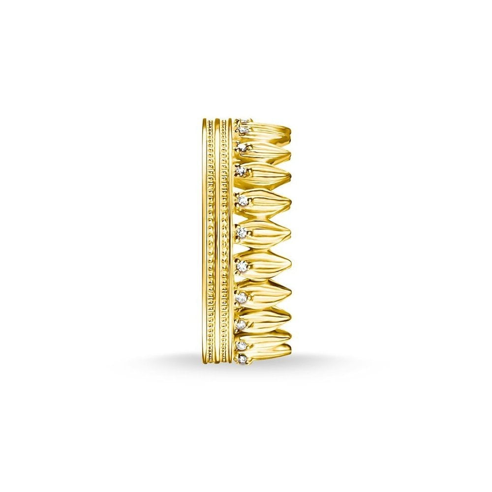 GOLD ON SILVER LEAF MOTIF IN A CROWN SHAPE RING WITH CUBIC ZIRCONIA