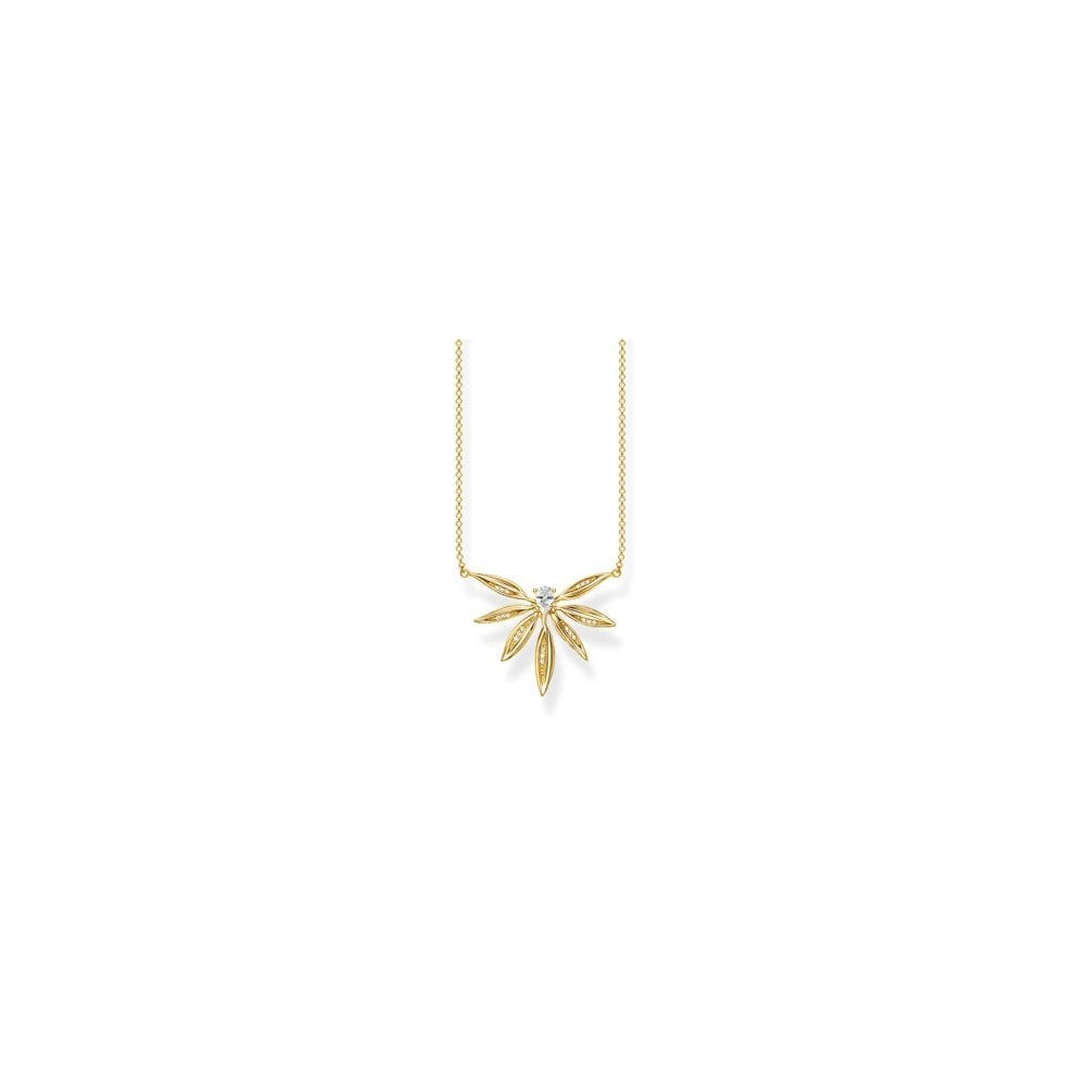 GOLD ON SILVER LEAF MOTIF NECKLACE WITH CUBIC ZIRCONIA