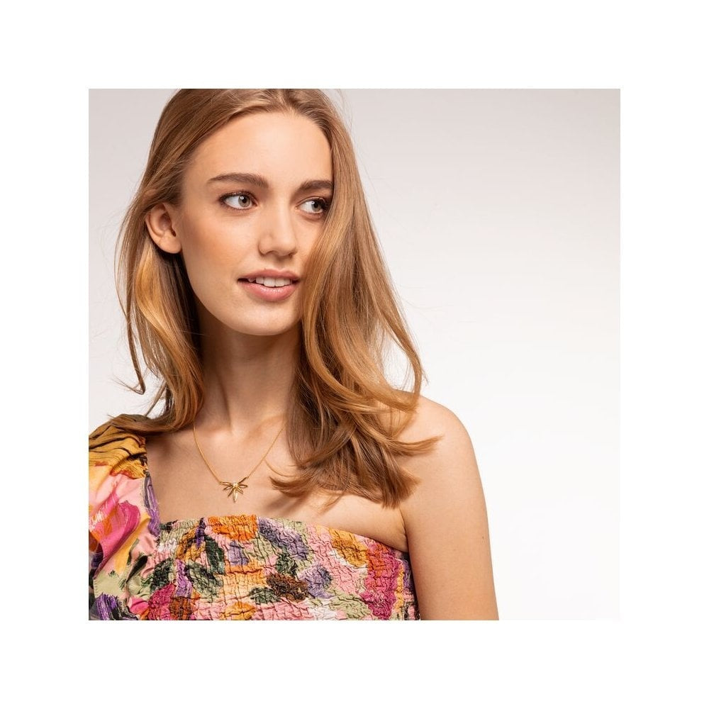 GOLD ON SILVER LEAF MOTIF NECKLACE WITH CUBIC ZIRCONIA