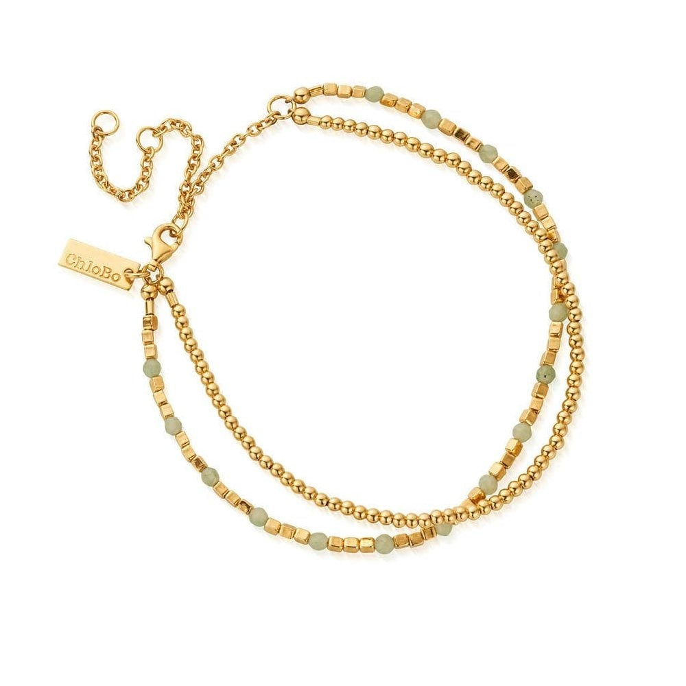 GOLD ON SILVER MINI CUTE AND AVENTURINE ANKLE BRACELET