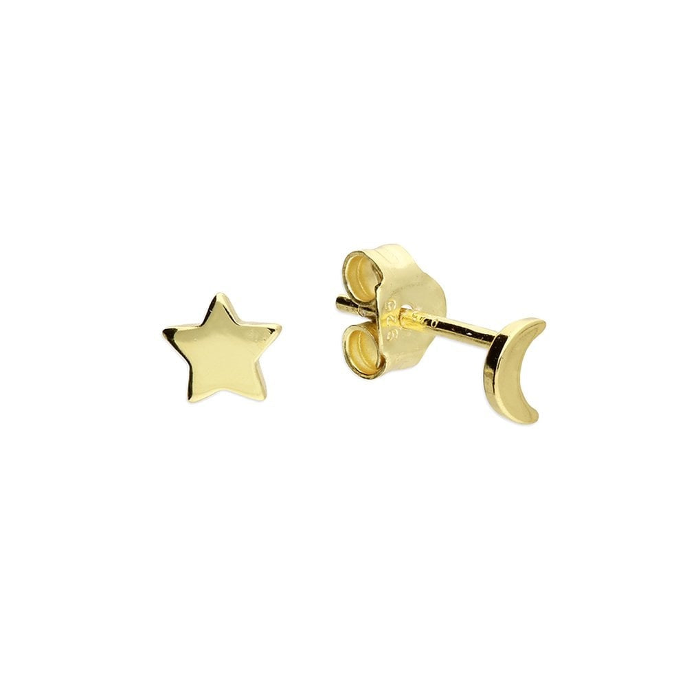 GOLD ON SILVER MOON & STAR STUD EARRINGS