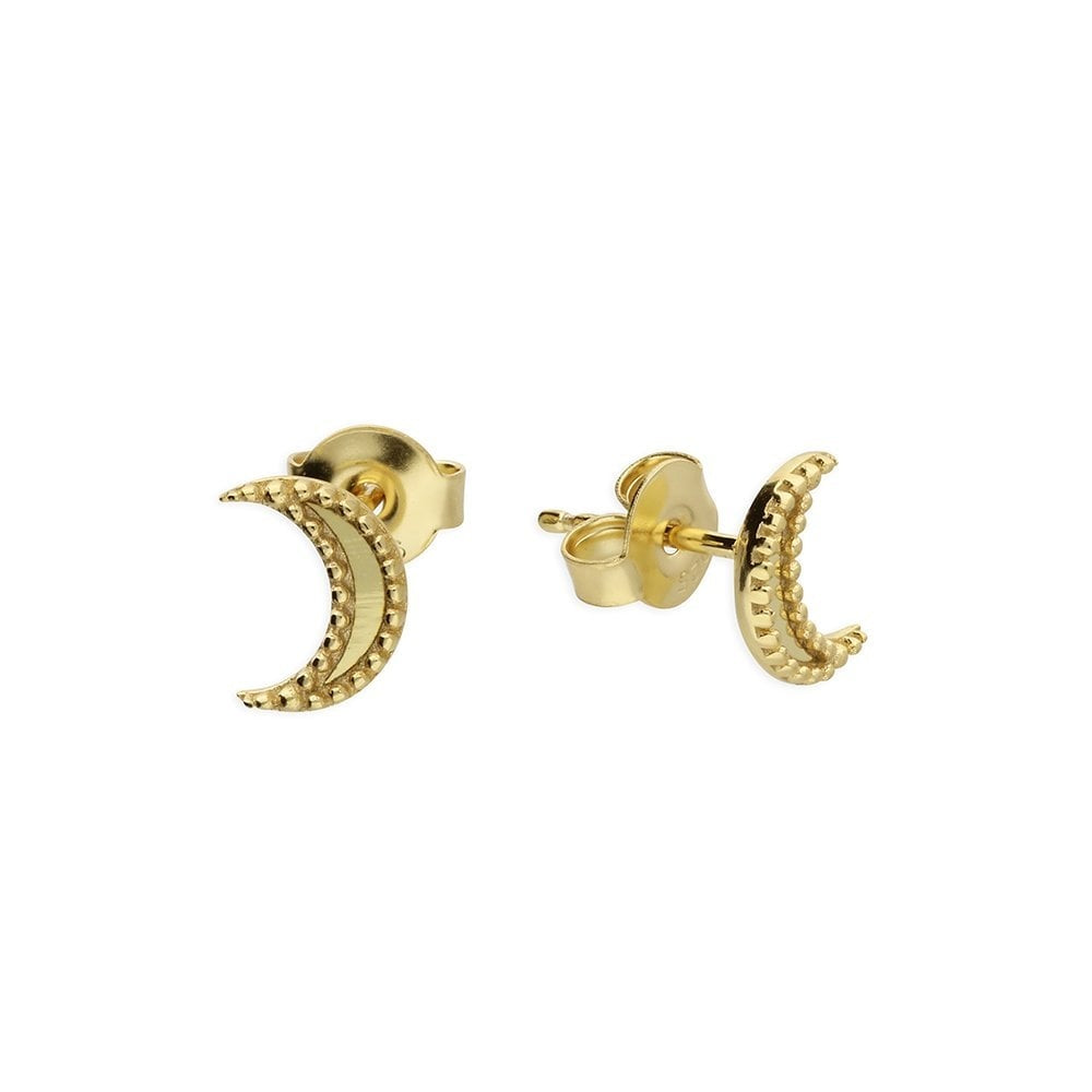 GOLD ON SILVER MOON STUD EARRINGS