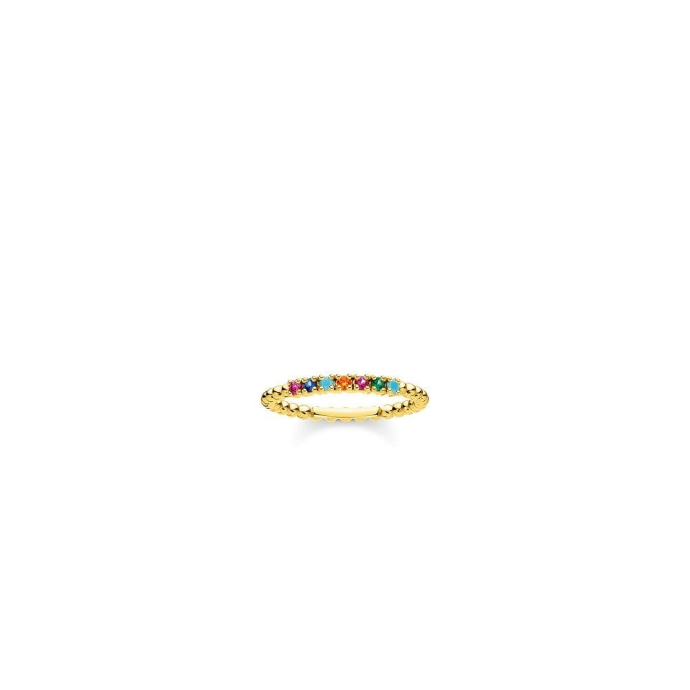 GOLD ON SILVER MULTICOLOURED STONES SPHERICAL DOTS RING