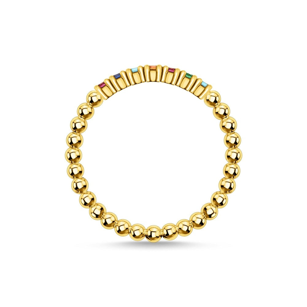 GOLD ON SILVER MULTICOLOURED STONES SPHERICAL DOTS RING