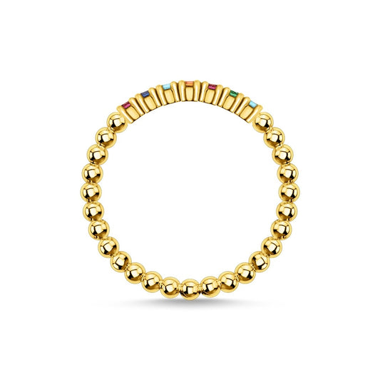 GOLD ON SILVER MULTICOLOURED STONES SPHERICAL DOTS RING