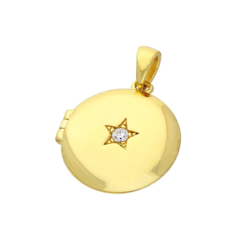 GOLD ON SILVER STAR SET CUBIC ZIRCONIA LOCKET 