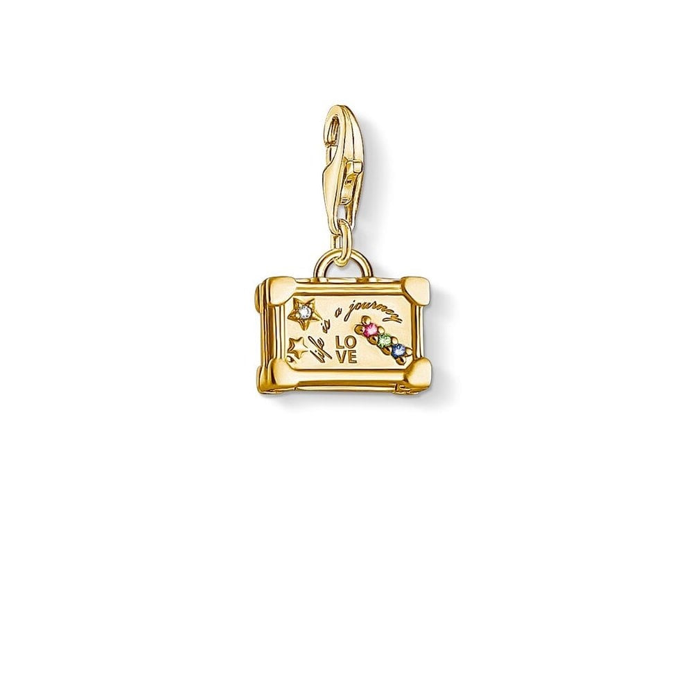 GOLD ON SILVER SUITCASE ENGRAVED WITH "LOVE & JOURNEY" CHARM PENDANT & SYNTHETIC STONES