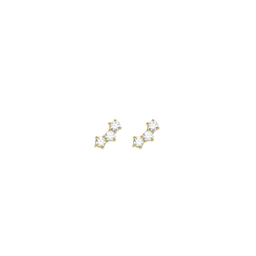 GOLD ON SILVER THREE ZIRCONIA STUD EARRINGS