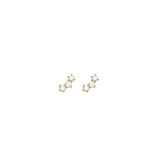 GOLD ON SILVER THREE ZIRCONIA STUD EARRINGS