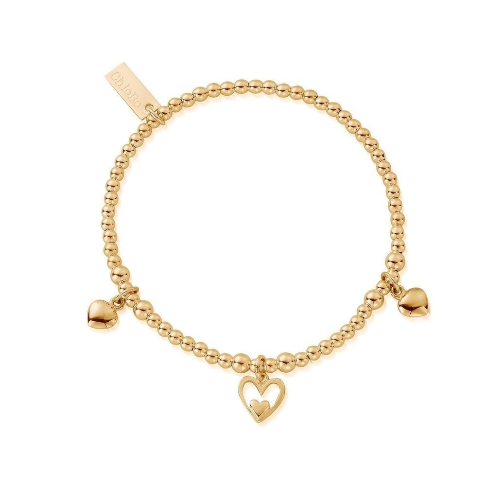GOLD ON SILVER TRIPLE HEART BRACELET