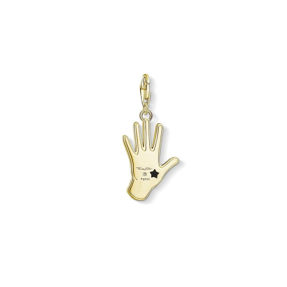 GOLD ON SILVER VINTAGE HAND CHARM PENDANT WITH LIFE & EARTH ENGRAVED ON IT. ALSO FEATURES A CRESENT, STARS & EVIL EYE & A CUBIC ZIRCONIA CUFF