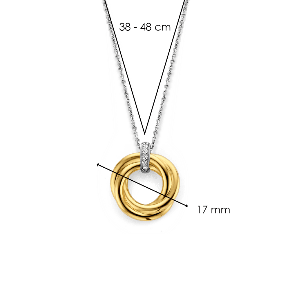 GOLD ON SILVER WOVEN CIRCLE PENDANT WITH ZIRCONIA