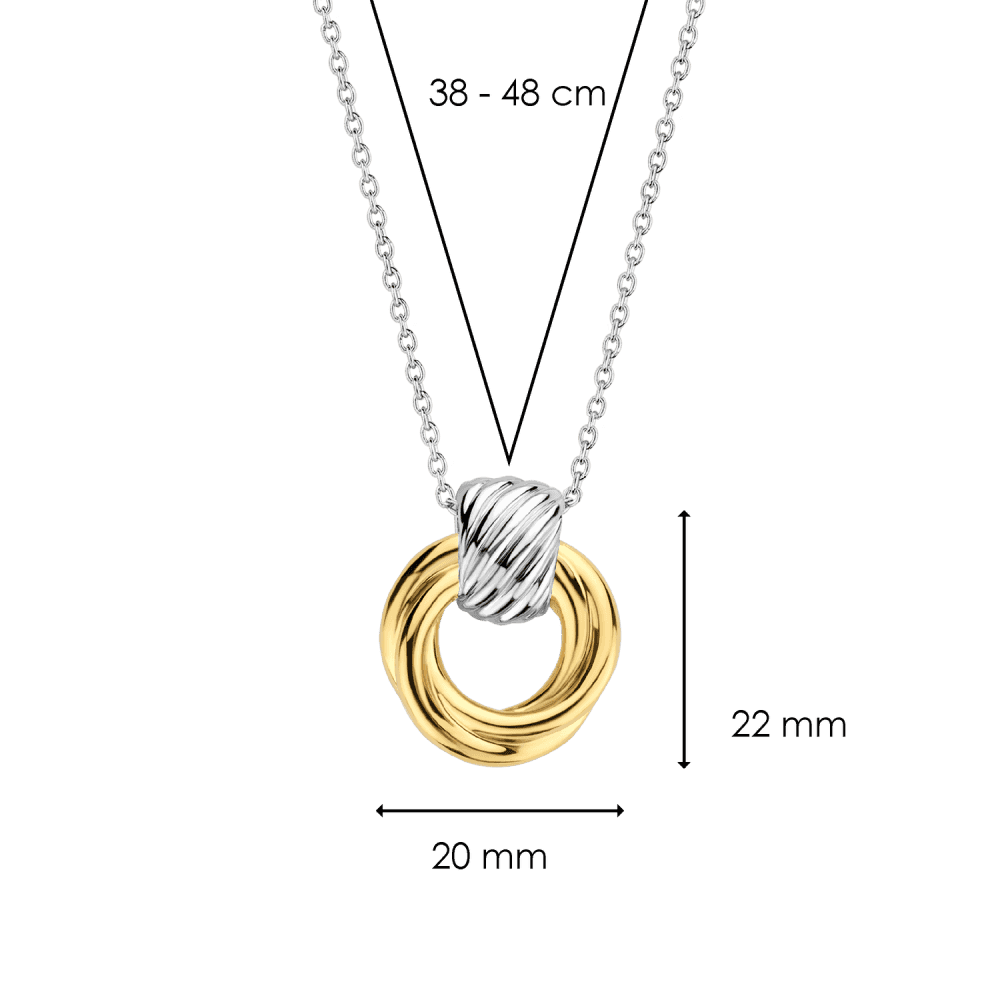 GOLD ON SILVER WOVEN GOLD CIRCLE PENDANT WITH SILVER BAIL