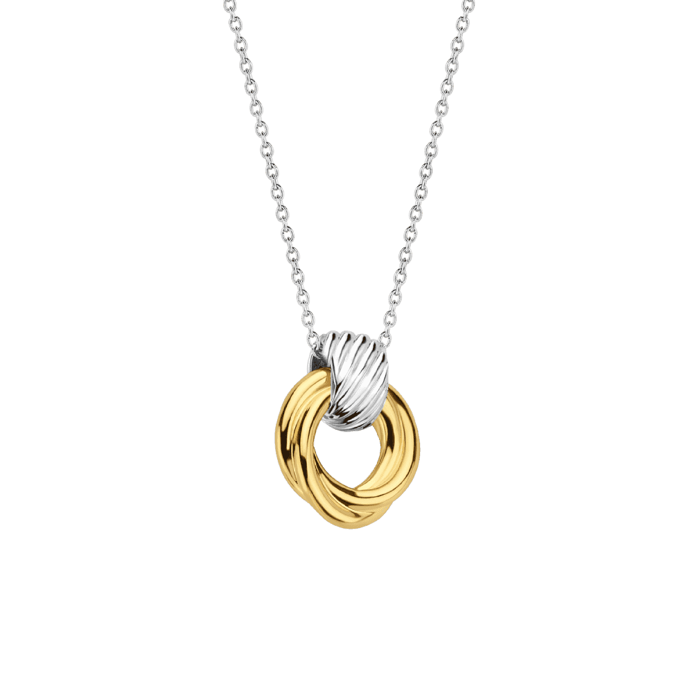 GOLD ON SILVER WOVEN GOLD CIRCLE PENDANT WITH SILVER BAIL
