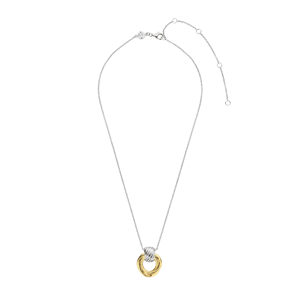 GOLD ON SILVER WOVEN GOLD CIRCLE PENDANT WITH SILVER BAIL