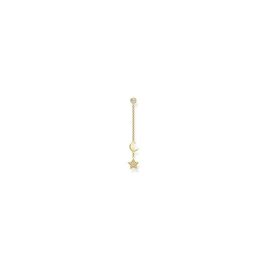 GOLD ON SILVER ZIRCONIA MOON & STAR SINGLE DROP EARRINGS