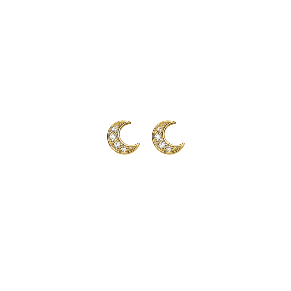 GOLD ON SILVER ZIRCONIA MOON STUD EARRINGS