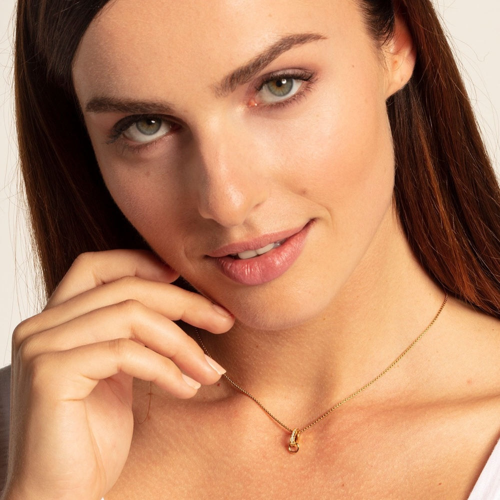 GOLD ON STERLING SILVER CHARM CARRIER PENDANT WITH ZIRCONIA