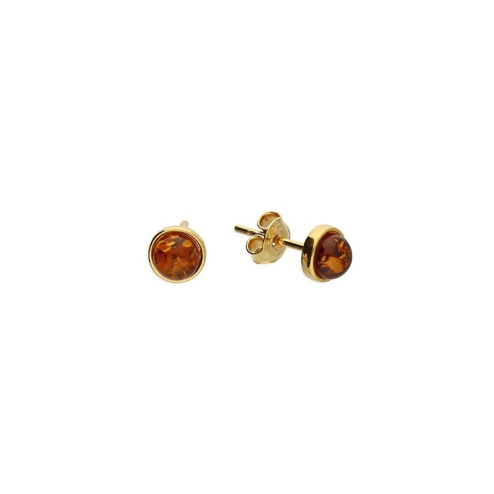 GOLD ON STERLING SILVER COGNAC AMBER STUD EARRINGS