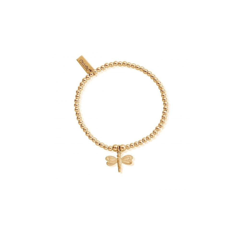 GOLD ON STERLING SILVER CUTE DRAGONFLY CHARM BRACELET