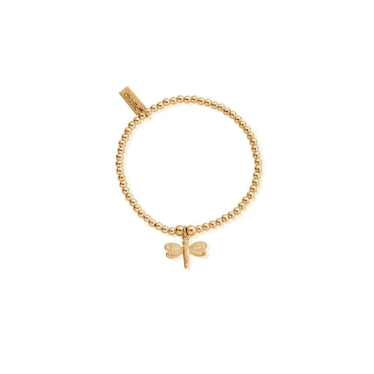GOLD ON STERLING SILVER CUTE DRAGONFLY CHARM BRACELET