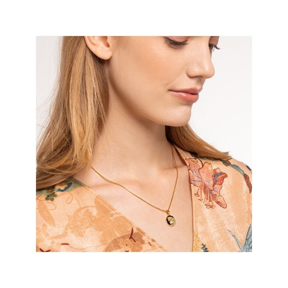 GOLD ON STERLING SILVER DISC CHARM PENDANT WITH CUBIC ZIRCONIA CAT PAW ON THE FRONT