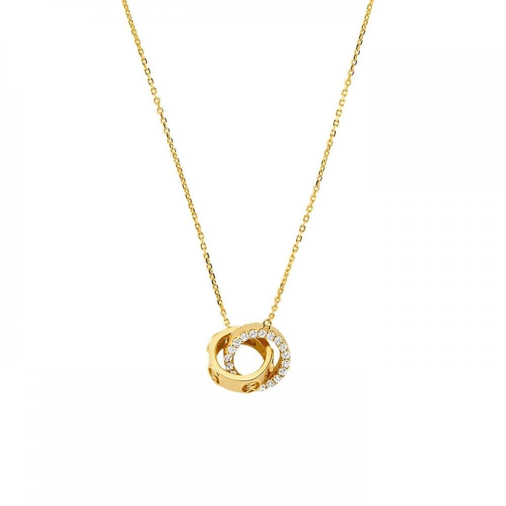 GOLD ON STERLING SILVER DOUBLE CIRCLE NECKLACE WITH ZIRCONIA
