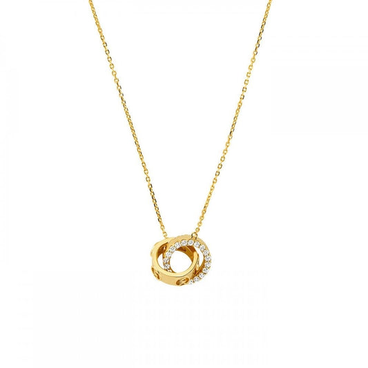 GOLD ON STERLING SILVER DOUBLE CIRCLE NECKLACE WITH ZIRCONIA