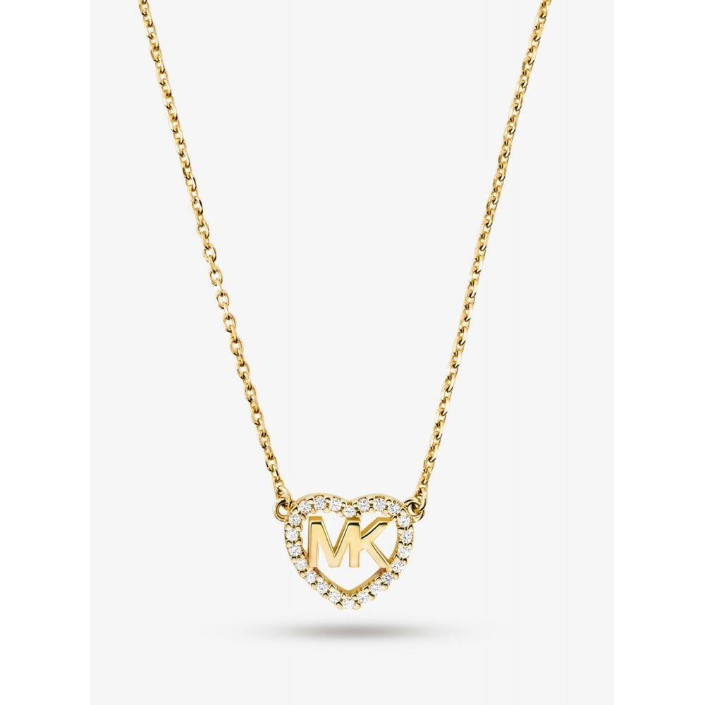 GOLD ON STERLING SILVER HEART LOGO NECKLACE WITH ZIRCONIA