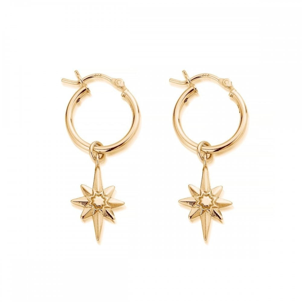 GOLD ON STERLING SILVER LUCKY STAR HOOP EARRINGS WITH EARCHARMS