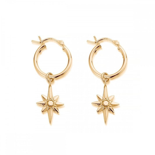 GOLD ON STERLING SILVER LUCKY STAR HOOP EARRINGS WITH EARCHARMS